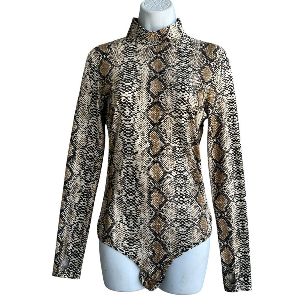 I.AM.GIA Kenzie Snakeskin Print Bodysuit Women’s Size M Mock Neck Long Sleeve